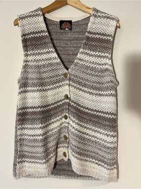 Vintage Kiss Wear Gray & White Striped Sweater Vest